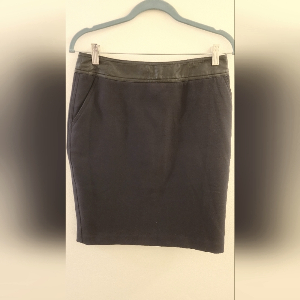 Worthington Navy Skirt Faux Leather Waist
